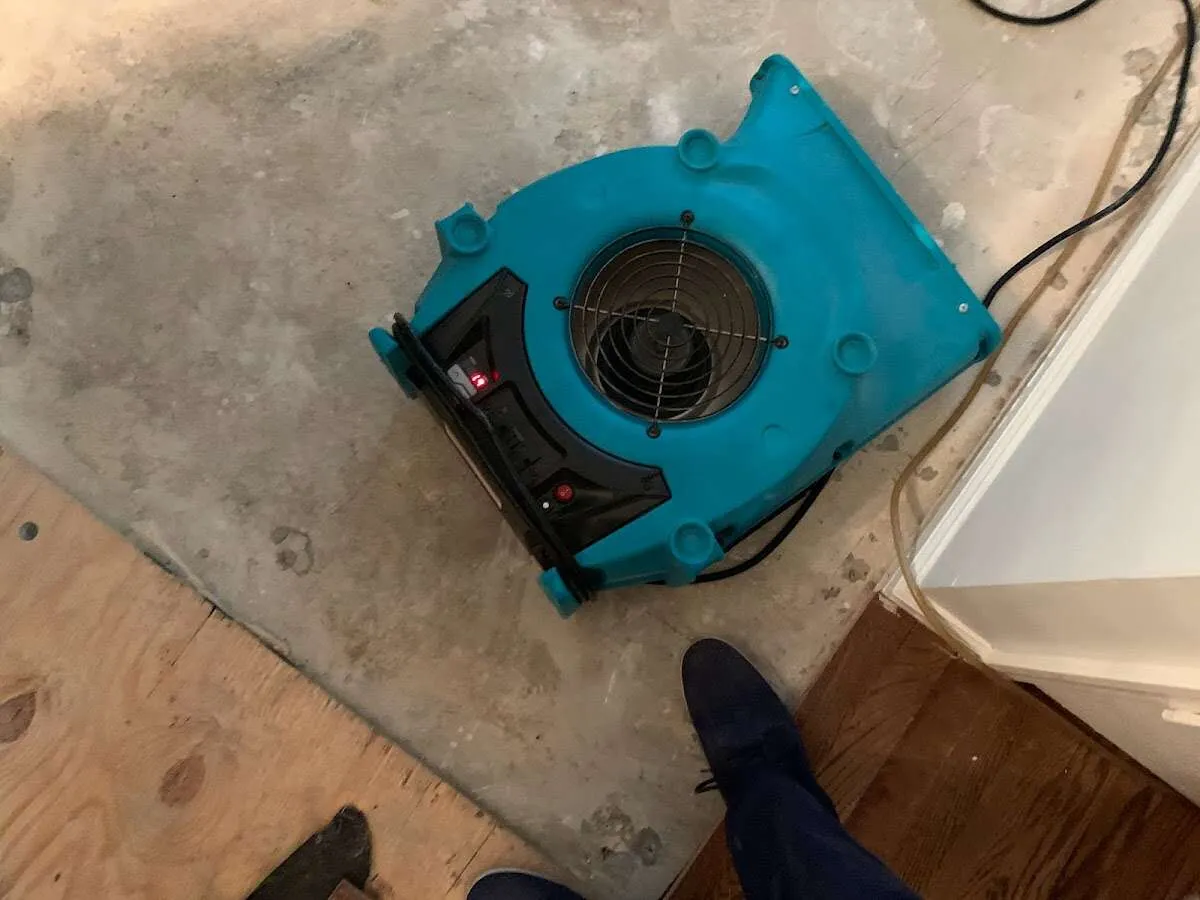 Air mover drying subfloor during Commercial Water Damage Restoration in Summerville